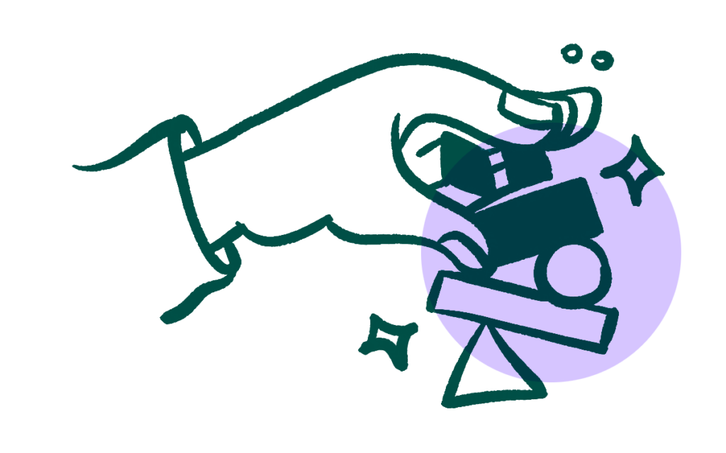 Illustration einer Hand, die Bausteine stapelt